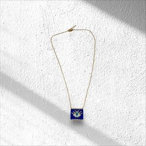 Hand Made  Beaded Blue Evil Eye Charm Gold plated Chain Necklace